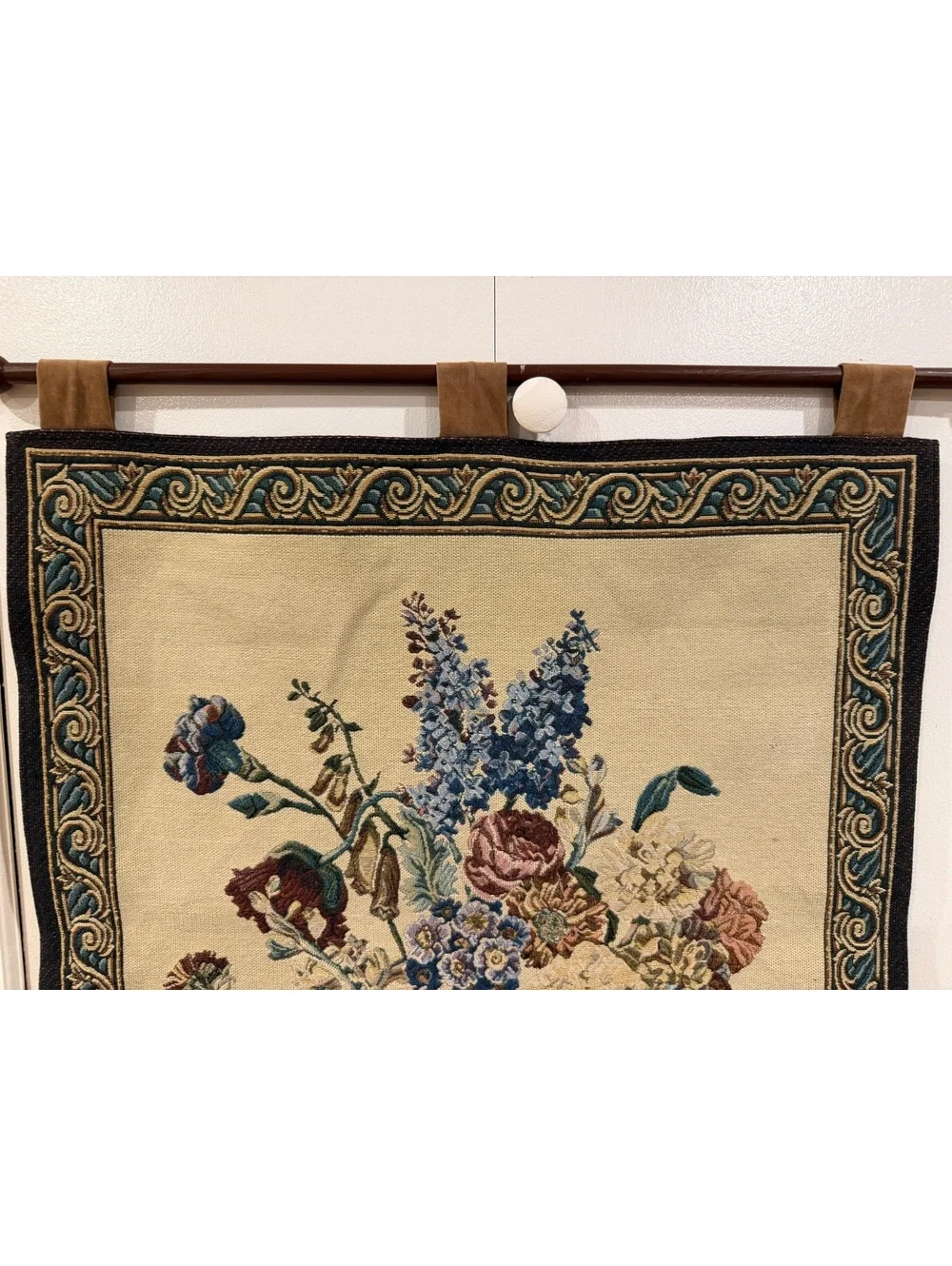 Vintage Floral Tapestry Wall Hanging with Shelf
